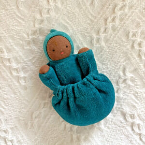 Fairyshadow Waldorf Dark Skin Mother Doll Teal Velour Pouch NO BABY